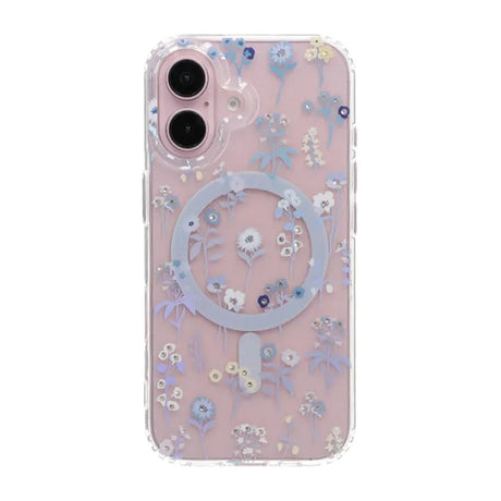 iPhone 16 Deksel Blomstret strass MagSafe Lilla