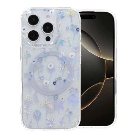 iPhone 16 Pro Deksel Blomstret strass MagSafe Lilla
