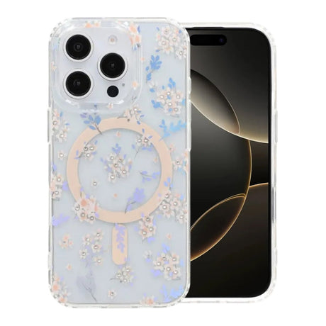 iPhone 16 Pro Max Deksel Blomstret strass MagSafe Rosa