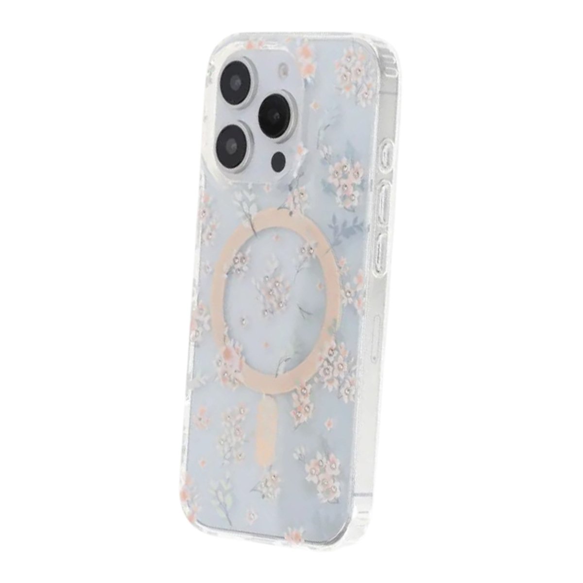 iPhone 16 Pro Deksel Blomstret strass MagSafe Rosa