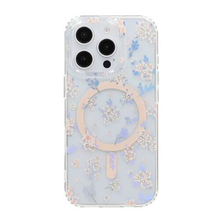 iPhone 16 Pro Deksel Blomstret strass MagSafe Rosa