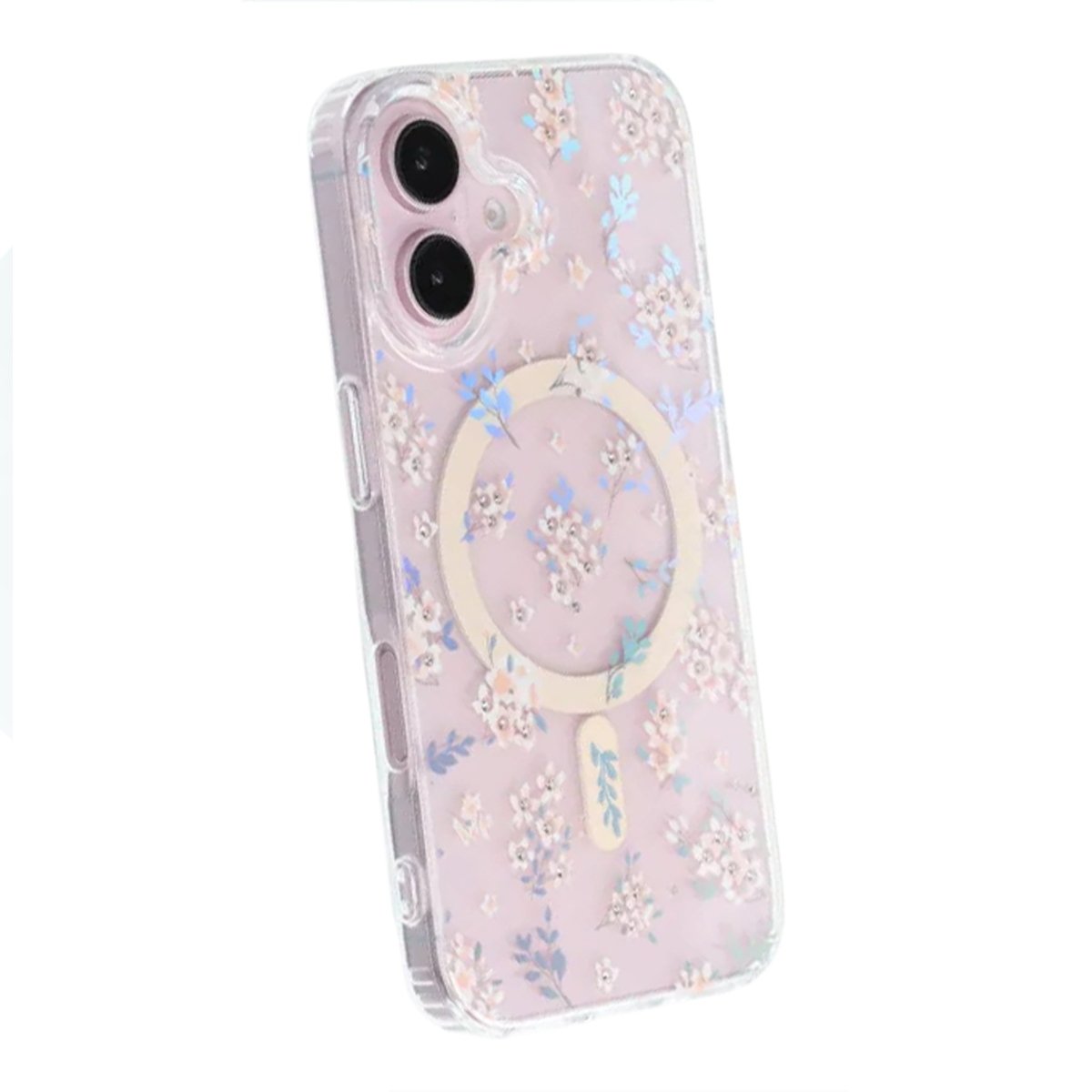 iPhone 16 Deksel Blomstret strass MagSafe Rosa
