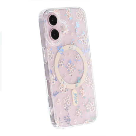 iPhone 16 Deksel Blomstret strass MagSafe Rosa