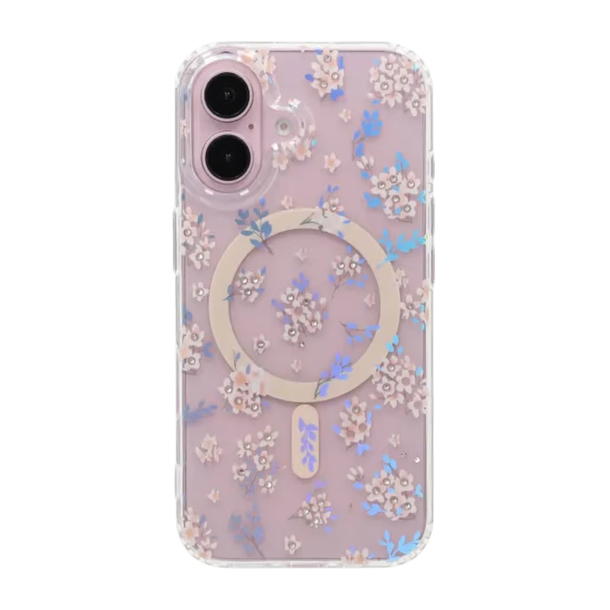iPhone 16 Deksel Blomstret strass MagSafe Rosa