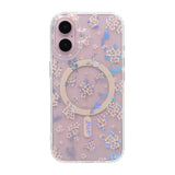 iPhone 16 Deksel Blomstret strass MagSafe Rosa