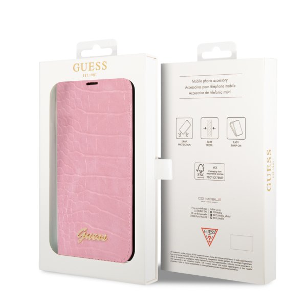 Guess iPhone 14 Pro Etui Croco Rosa