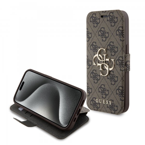 Guess iPhone 15 Pro Etui 4G Logo Brun