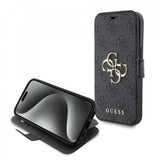 Guess iPhone 15 Etui 4G Logo Grå