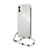 Guess iPhone 11 Deksel Script & Pearls Hvit Klar