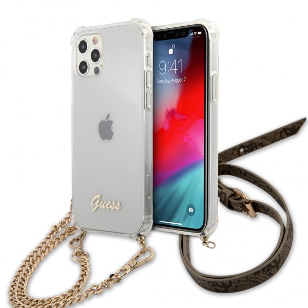 Guess iPhone 12 Pro Max Deksel Chain & Script Gull Klar