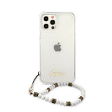 Guess iPhone 12 Pro Max Deksel Script & Pearls Hvit Klar