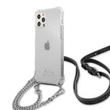 Guess iPhone 12/iPhone 12 Pro Deksel Chain & Script Sølv Klar