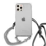 Guess iPhone 12/iPhone 12 Pro Deksel Chain & Script Sølv Klar