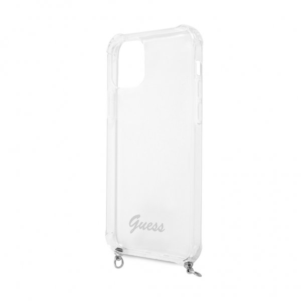 Guess iPhone 12/iPhone 12 Pro Deksel Chain & Script Sølv Klar