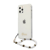 Guess iPhone 12/iPhone 12 Pro Deksel Script & Pearls Hvit Klar
