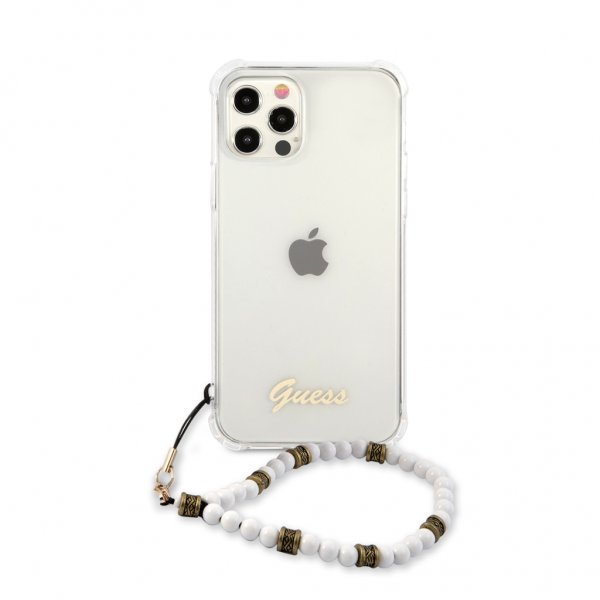 Guess iPhone 12/iPhone 12 Pro Deksel Script & Pearls Hvit Klar