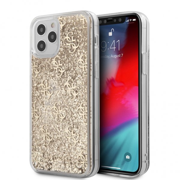 Guess iPhone 12 Pro Max Deksel Liquid Glitter Gull