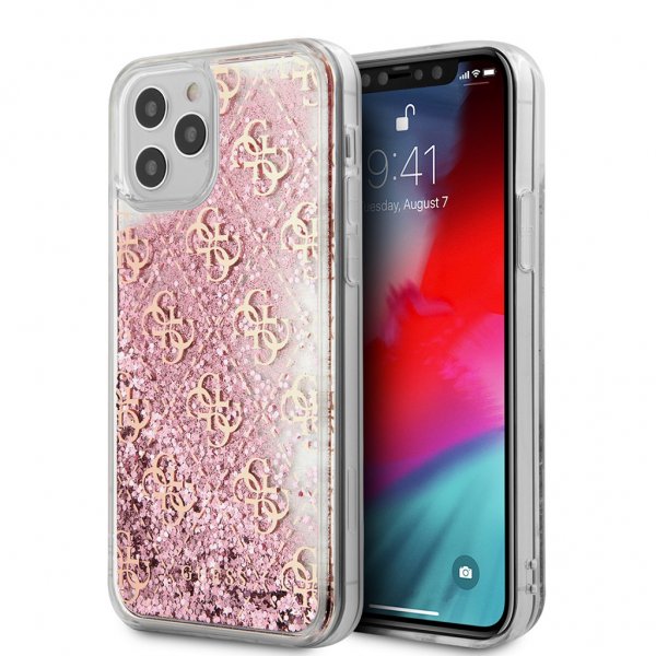 Guess iPhone 12/iPhone 12 Pro Deksel Liquid Glitter Rosa