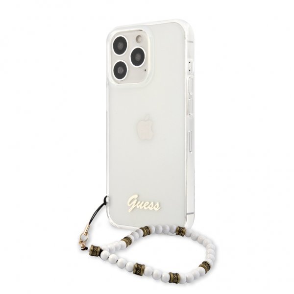 Guess iPhone 13 Pro Max Deksel Pearl Handle Script Logo Hvit