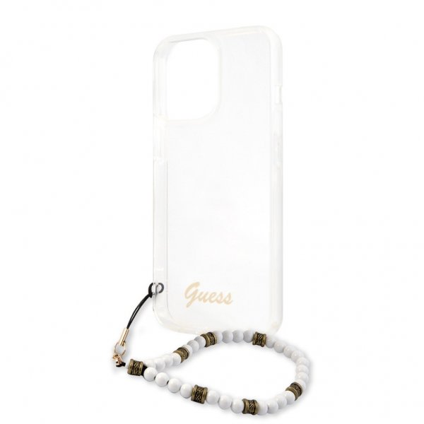 Guess iPhone 13 Pro Max Deksel Pearl Handle Script Logo Hvit