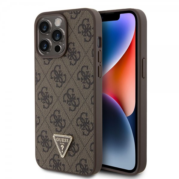 Guess iPhone 15 Pro Max Deksel 4G Metal Triangle Strass Brun