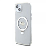 Guess iPhone 15 Plus Deksel Ring Stand Glitter MagSafe Transparent