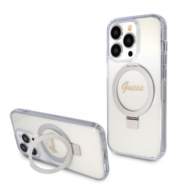 Guess iPhone 15 Pro Max Deksel Ring Stand Glitter MagSafe Transparent