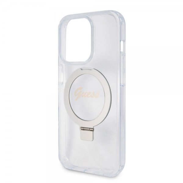Guess iPhone 15 Pro Max Deksel Ring Stand Glitter MagSafe Transparent