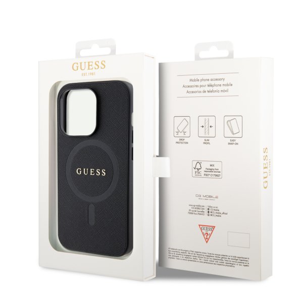 Guess iPhone 15 Pro Max Deksel Saffiano MagSafe Svart