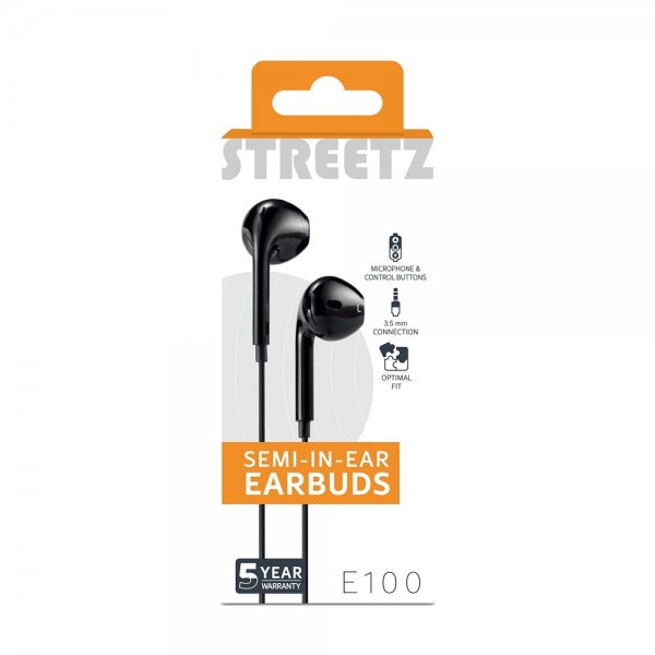 Streetz Hodetelefoner E100 Semi-In-Ear Earbuds 3.5mm Svart