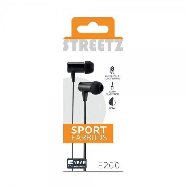 Streetz Hodetelefoner E200 Sport Earbuds 3.5mm Svart