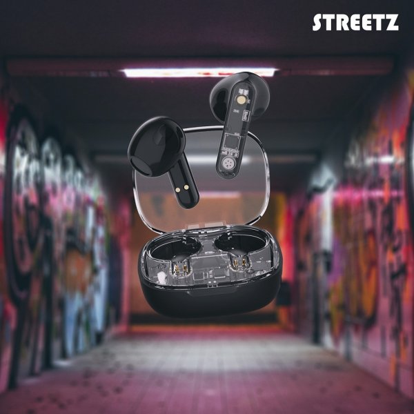 Streetz Hodetelefoner T150 Transparent True Wireless Earbuds Svart