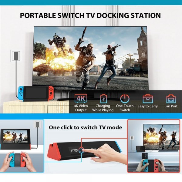 Hub til Nintendo Switch Switch/Switch OLED HDMI med Ethernet USB