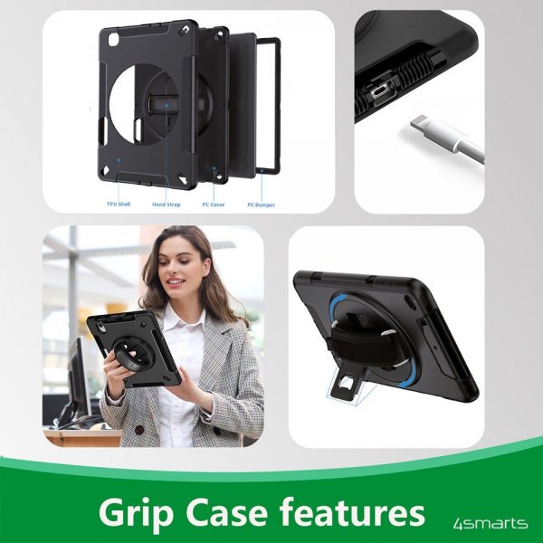 4smarts iPad 10.2 (gen 7/8/9) Deksel Rugged Etui Grip Svart