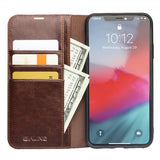 Qialino iPhone 11 Pro Max Etui Ekte Skinn Kortlomme Brun