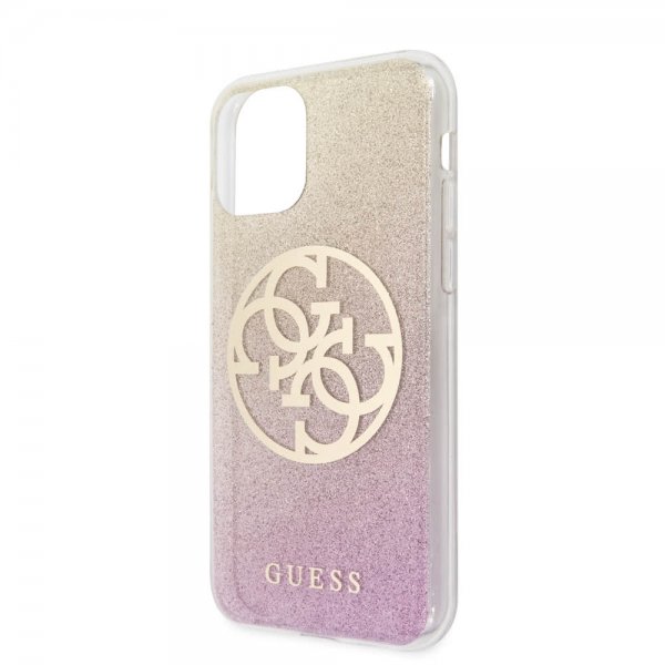 Guess iPhone 11 Pro Max Deksel Glitter Circle Rosegull