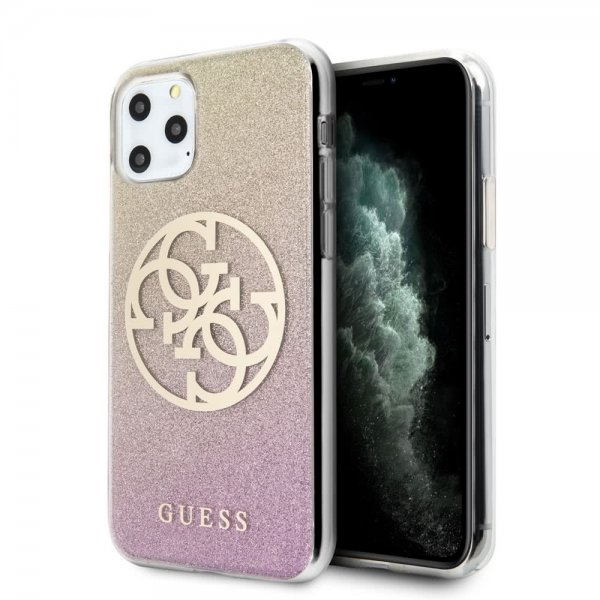 Guess iPhone 11 Pro Deksel Glitter Circle Rosegull