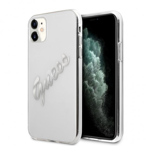 Guess iPhone 11 Deksel Vintage Script Sølv Klar