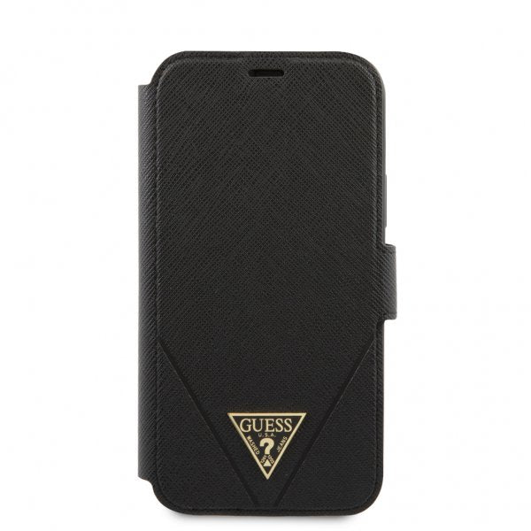 Guess iPhone 12/iPhone 12 Pro Etui Gold Triangle Saffiano Svart
