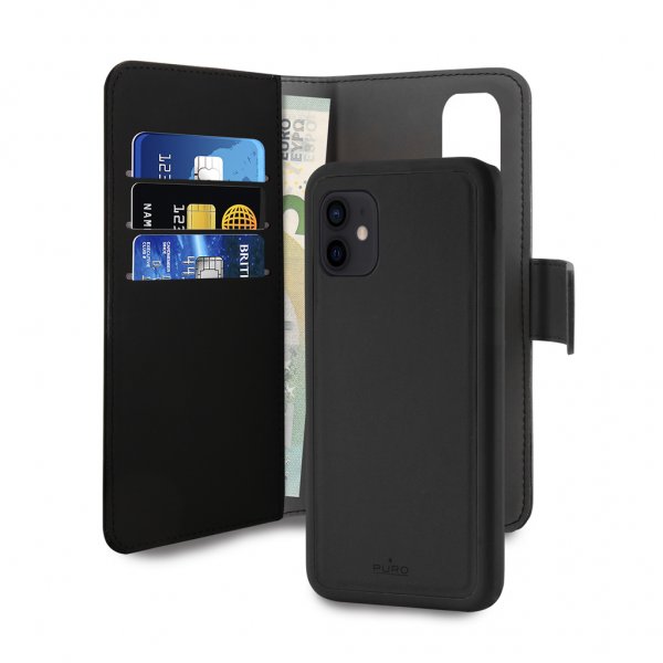 Puro iPhone 12/iPhone 12 Pro Etui Wallet Detachable 2 in 2 Svart