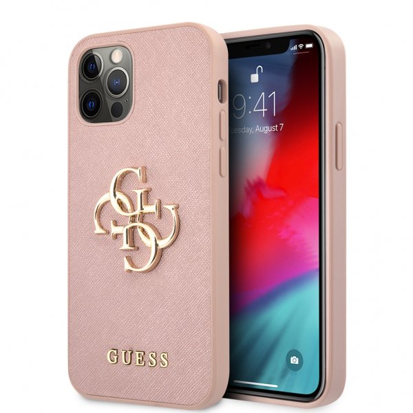 Guess iPhone 12/iPhone 12 Pro Deksel 4G Logo Saffiano Rosa