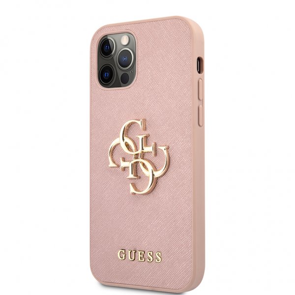Guess iPhone 12/iPhone 12 Pro Deksel 4G Logo Saffiano Rosa