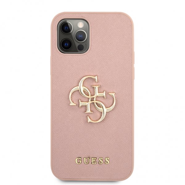 Guess iPhone 12/iPhone 12 Pro Deksel 4G Logo Saffiano Rosa