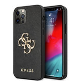 Guess iPhone 12/iPhone 12 Pro Deksel 4G Logo Saffiano Svart