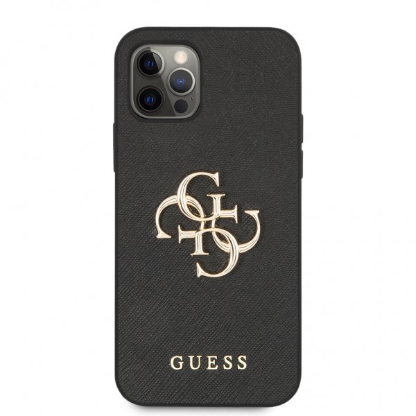 Guess iPhone 12/iPhone 12 Pro Deksel 4G Logo Saffiano Svart