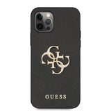 Guess iPhone 12/iPhone 12 Pro Deksel 4G Logo Saffiano Svart