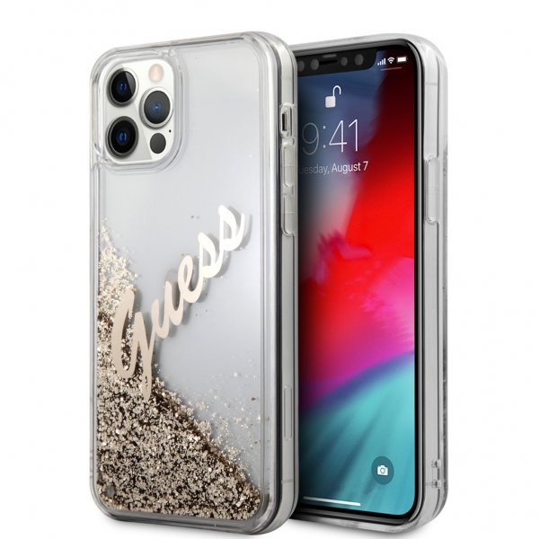 Guess iPhone 12/iPhone 12 Pro Deksel Liquid Glitter Vintage Gull