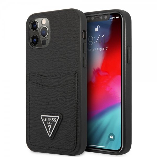 Guess iPhone 12/iPhone 12 Pro Deksel Saffiano Double Cardslot Svart