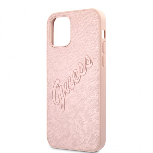 Guess iPhone 12/iPhone 12 Pro Deksel Saffiano Vintage Script Rosegull