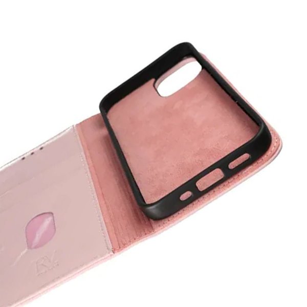 Rvelon iPhone 12 Mini Etui Ekte Skinn Rosa